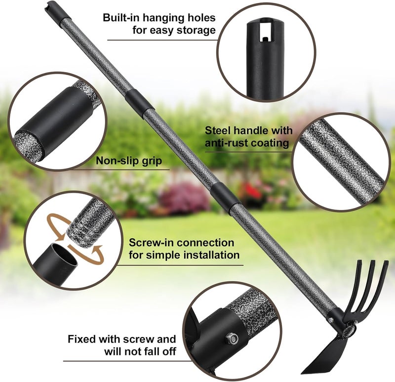 Coconut Hoe Garden Tool, 60 Inch Garden Hoe Long Handle for Weeding, Hoe Cultivator 2 in 1 Hand Garden Tools for Gardening Planting - Image 2